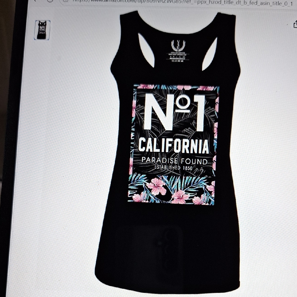 No1 California Black Tank Top with Floral Print